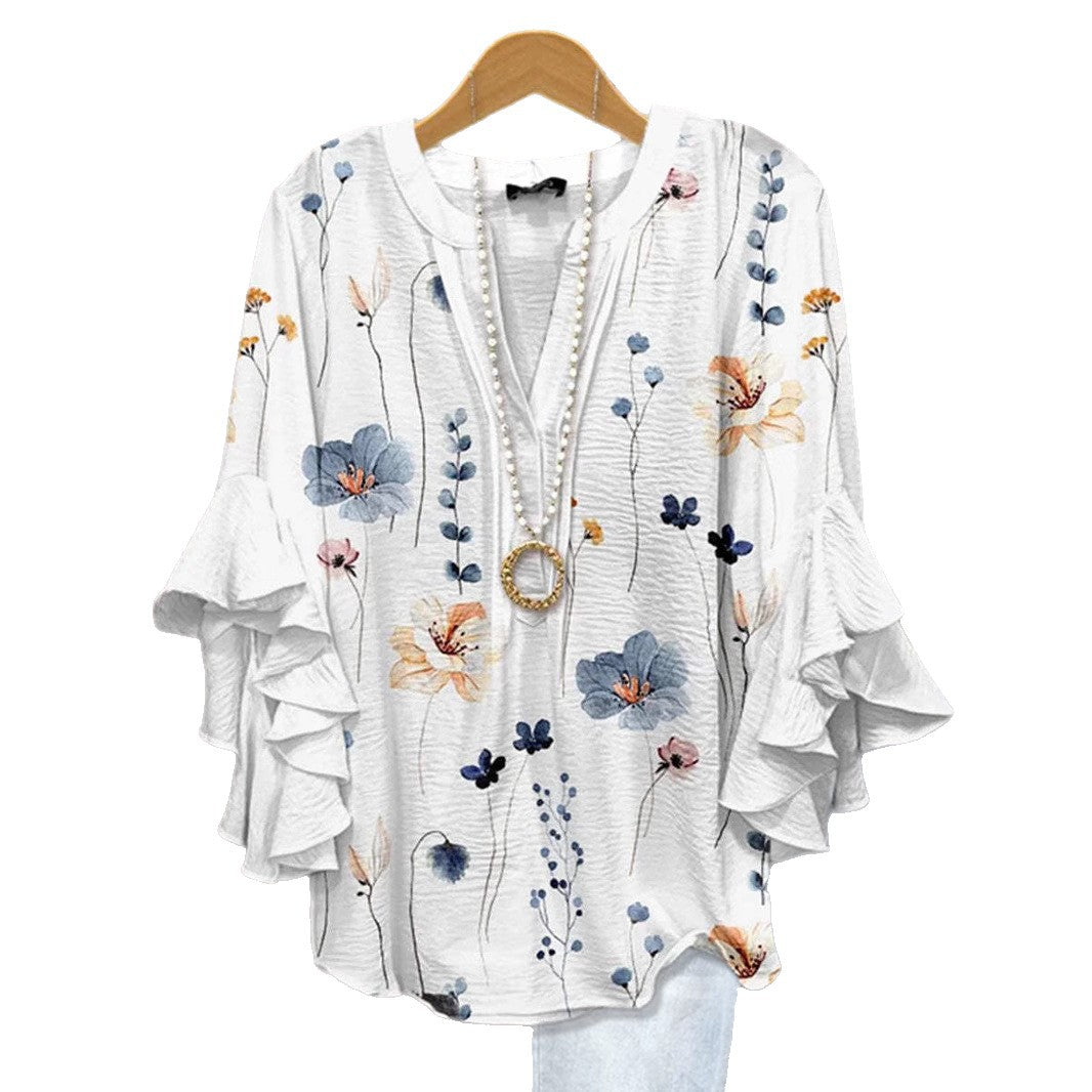 Dames Floral Volant Manche Blouse Chic und Stil