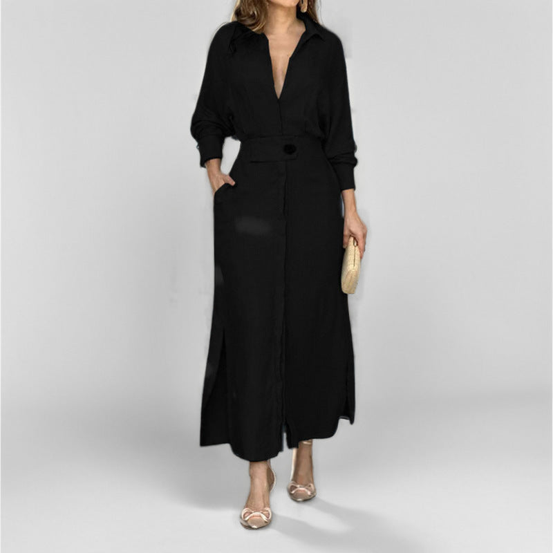 Robe chemise élégante pour femmes avec ceinture à la taille et fentes latérales Chic und Stil