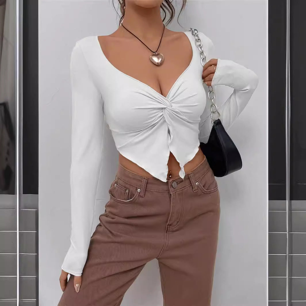 Chemise à manches longues ajustée pour femmes avec un détail de nœud tendance Chic und Stil