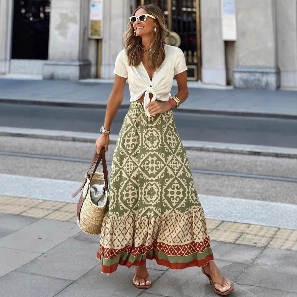 Jupe maxi pour femme au design ethnique ludique avec ourlet volumineux Chic und Stil
