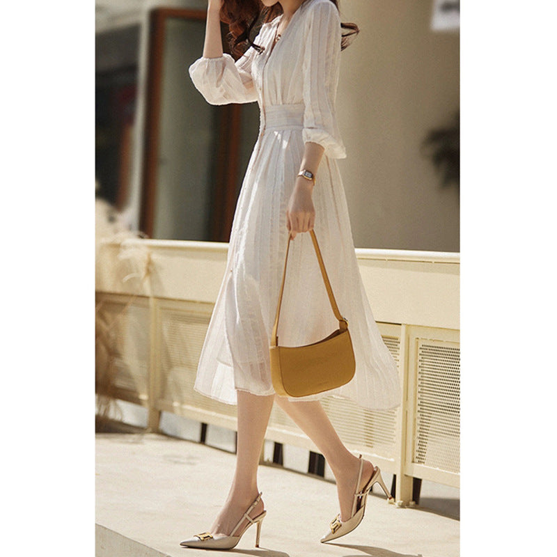 Robe midi fluide pour femmes avec boutonnière et ceinture Chic und Stil