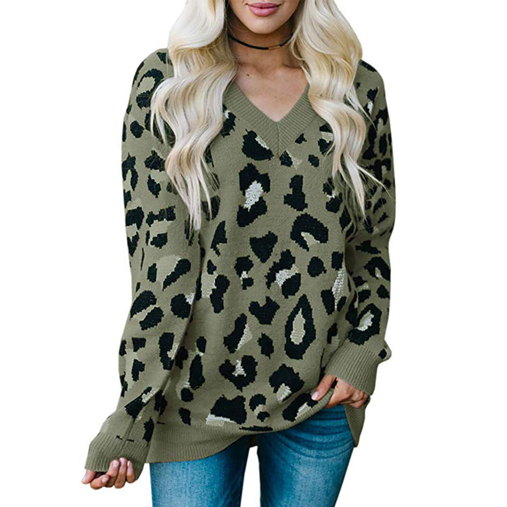 Pull femme avec motif léopard et décolleté en V Chic und Stil