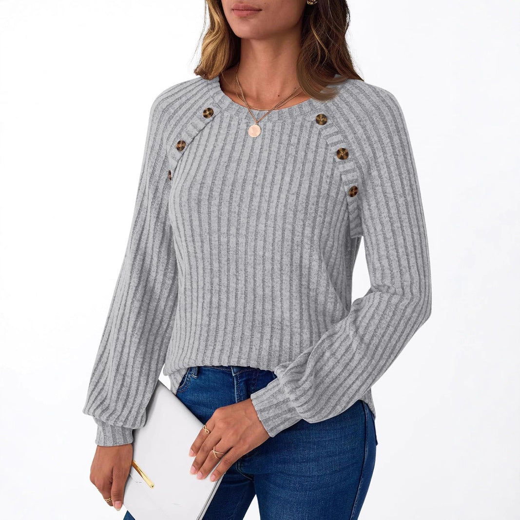 Pull-over en tricot pour femmes avec des boutons décoratifs et un motif côtelé moderne Chic und Stil