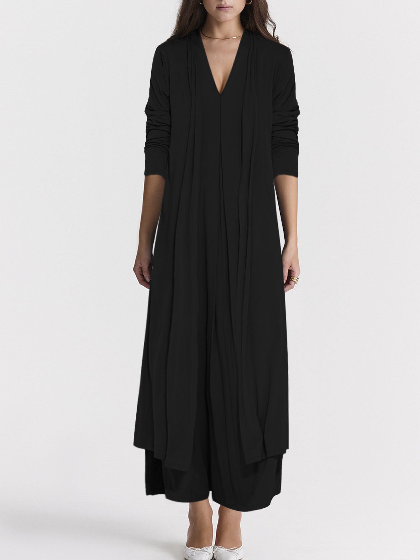 Jupe maxi aérienne pour femmes avec décolleté en V élégant et coupe fluide Chic und Stil