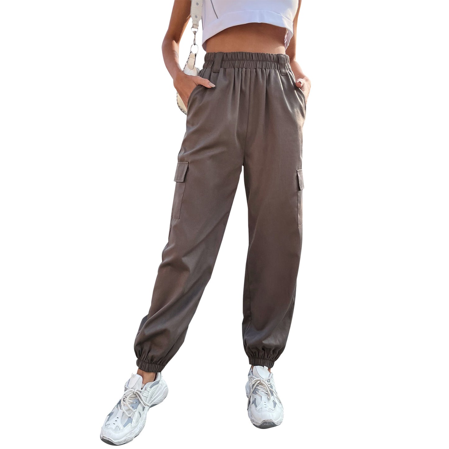 Pantalon cargo pour femmes avec taille élastique et poches latérales pratiques Chic und Stil