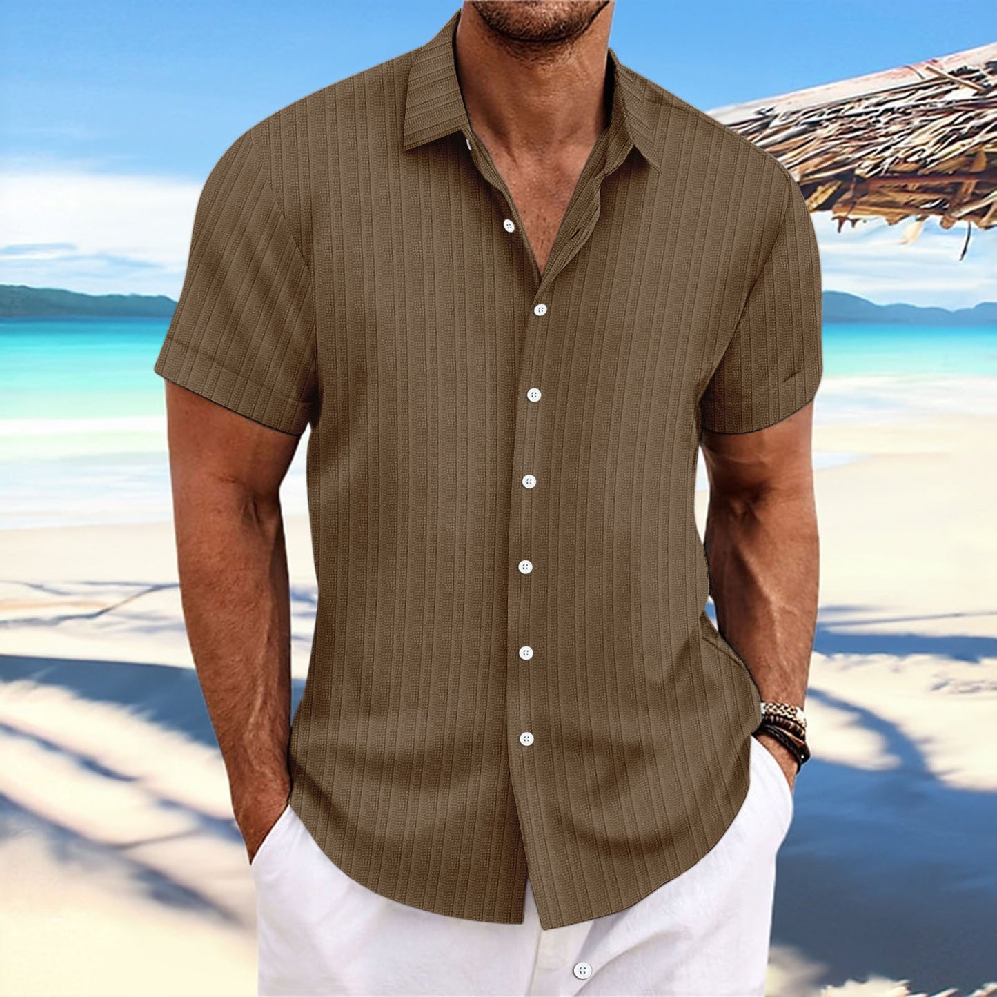 Chemise décontractée à manches courtes à rayures pour hommes Chic und Stil
