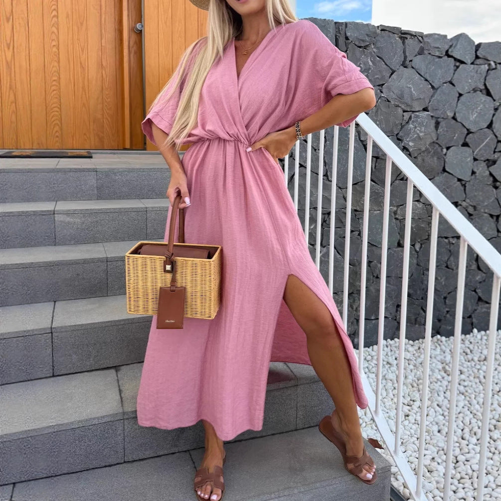 Robe maxi décontractée pour femme avec décolleté en V profond et taille élastique Chic und Stil