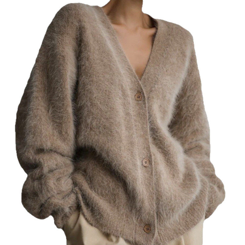Cardigan moelleux pour femmes avec décolleté en V et coupe surdimensionnée Chic und Stil