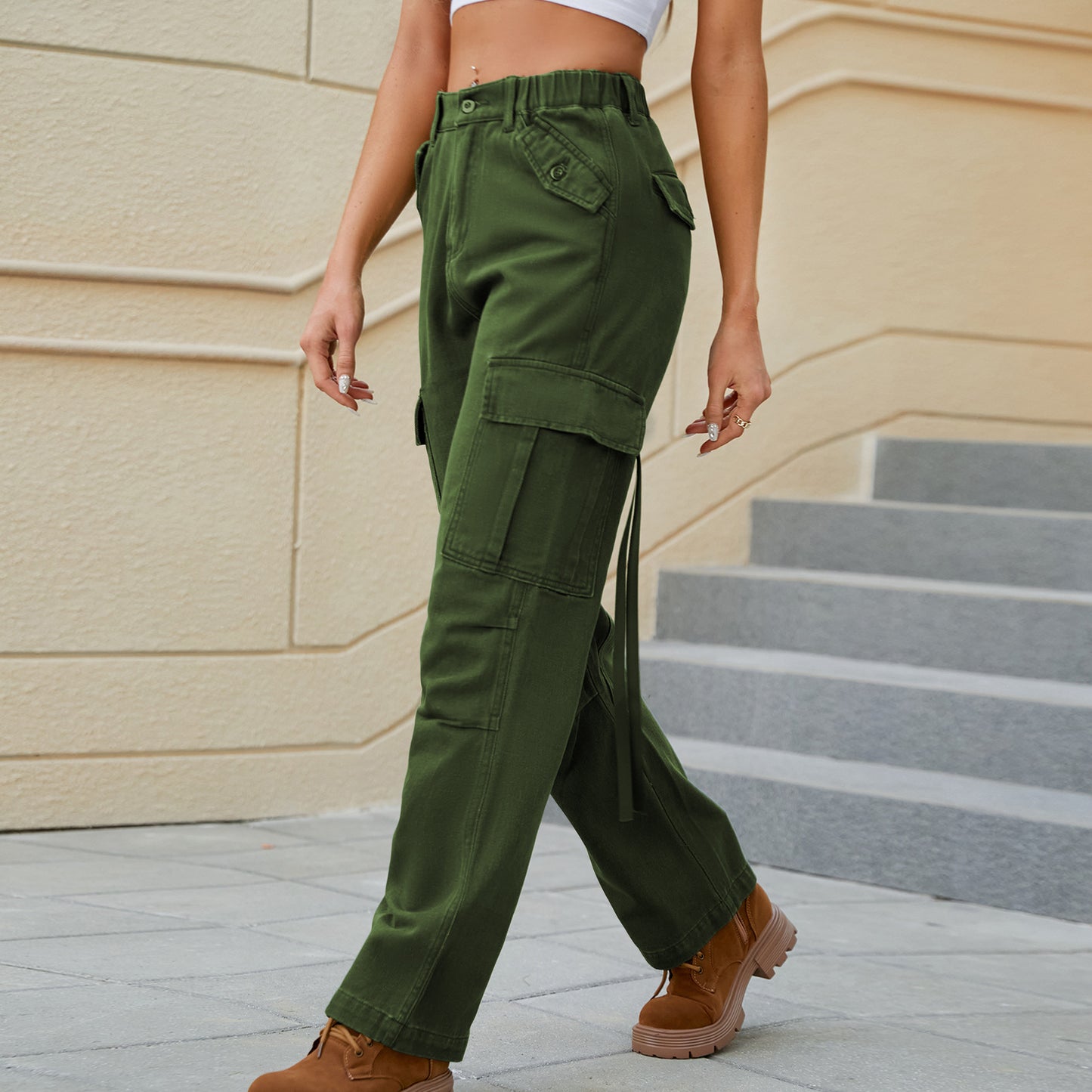 Women's High Waist Utility Cargo Pants with Practical Pockets Chic und Stil