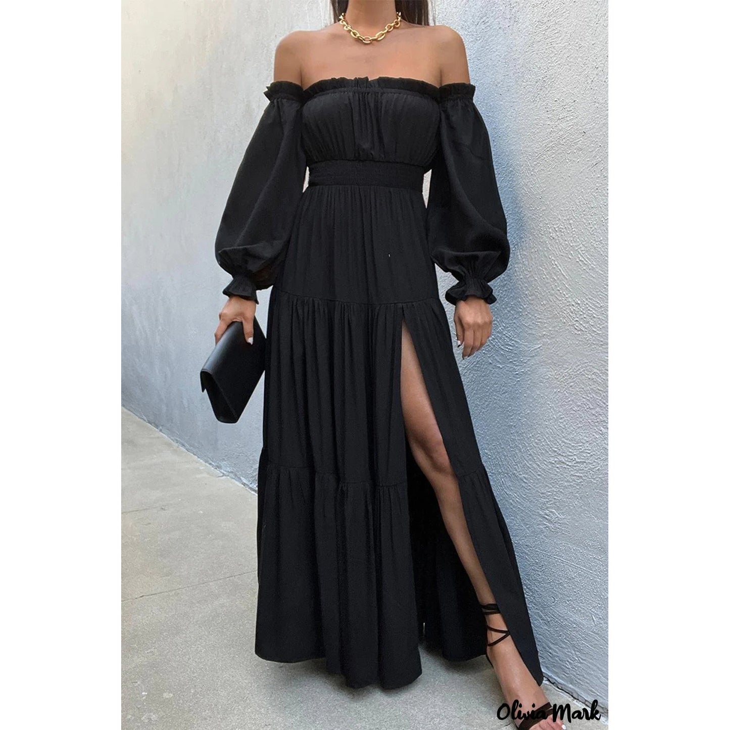 Robe maxi pour femmes avec un design sans épaules et des couches Chic und Stil