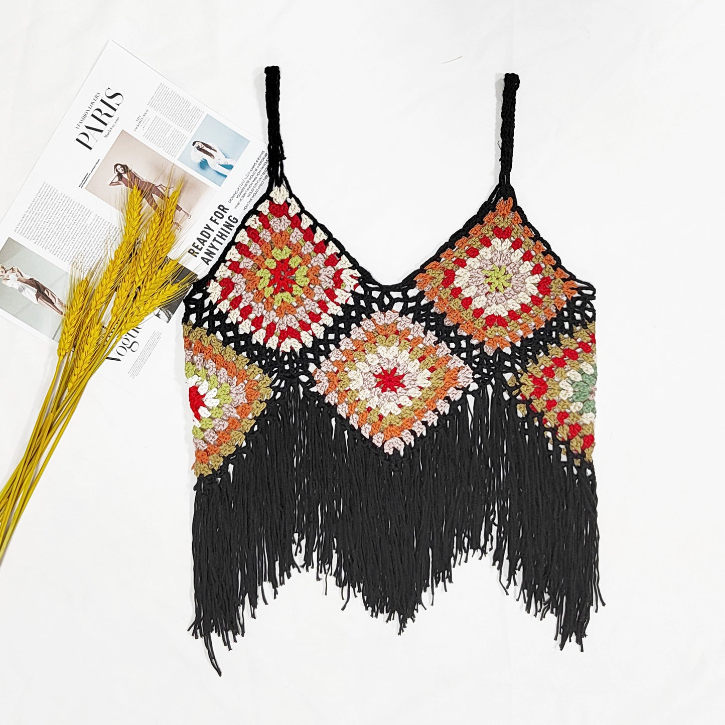 Top crop à franges au crochet pour femmes Chic und Stil