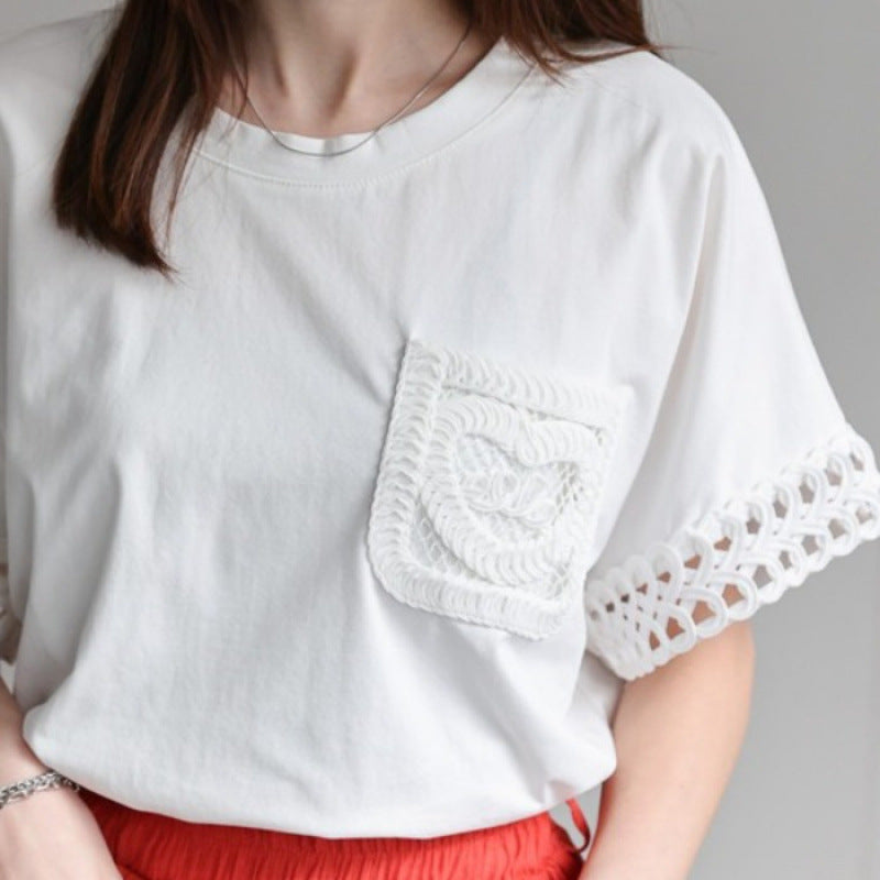T-shirt femmes avec dentelle au crochet et poches Chic und Stil