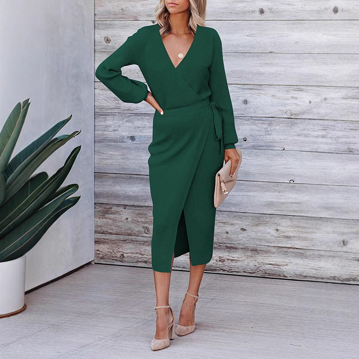 Robe Midi Élégante Enveloppante Pour Femme Chic und Stil