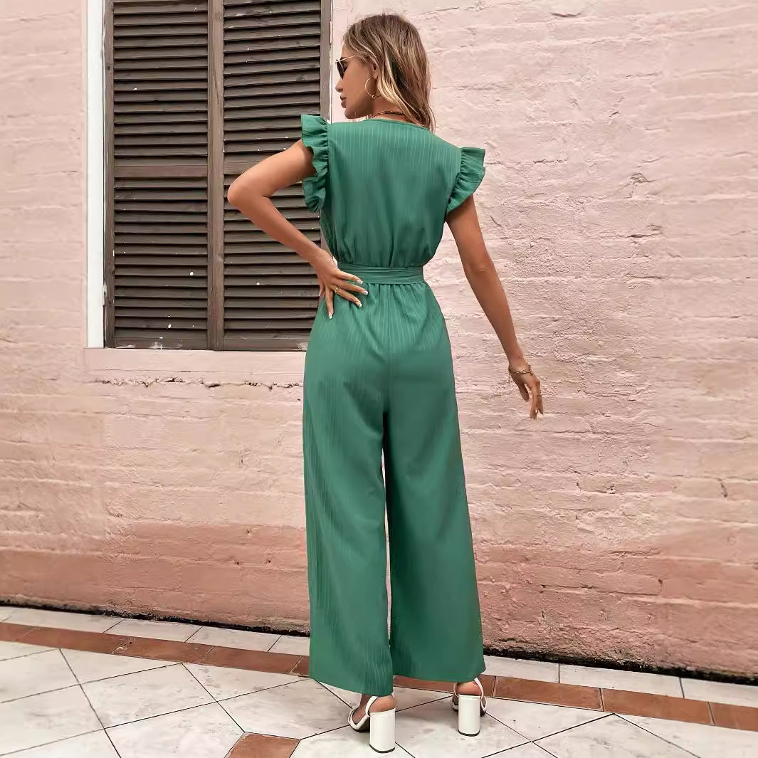 Dames élégant combinaison avec détails volants et ceinture à la taille Chic und Stil