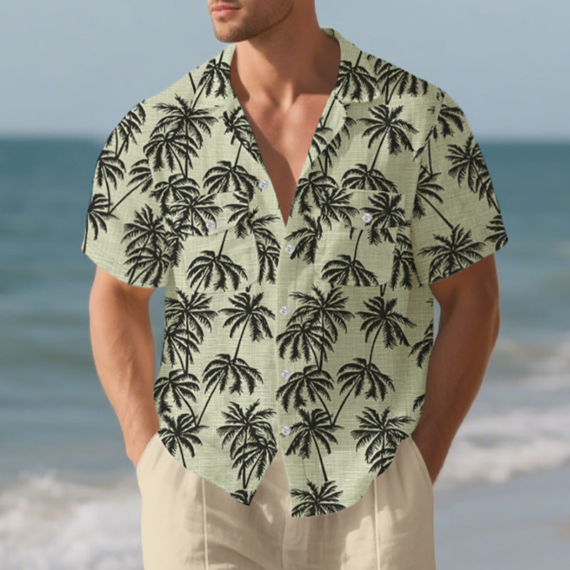 Chemise à manches courtes pour hommes avec motif palmier et poche poitrine pratique Chic und Stil