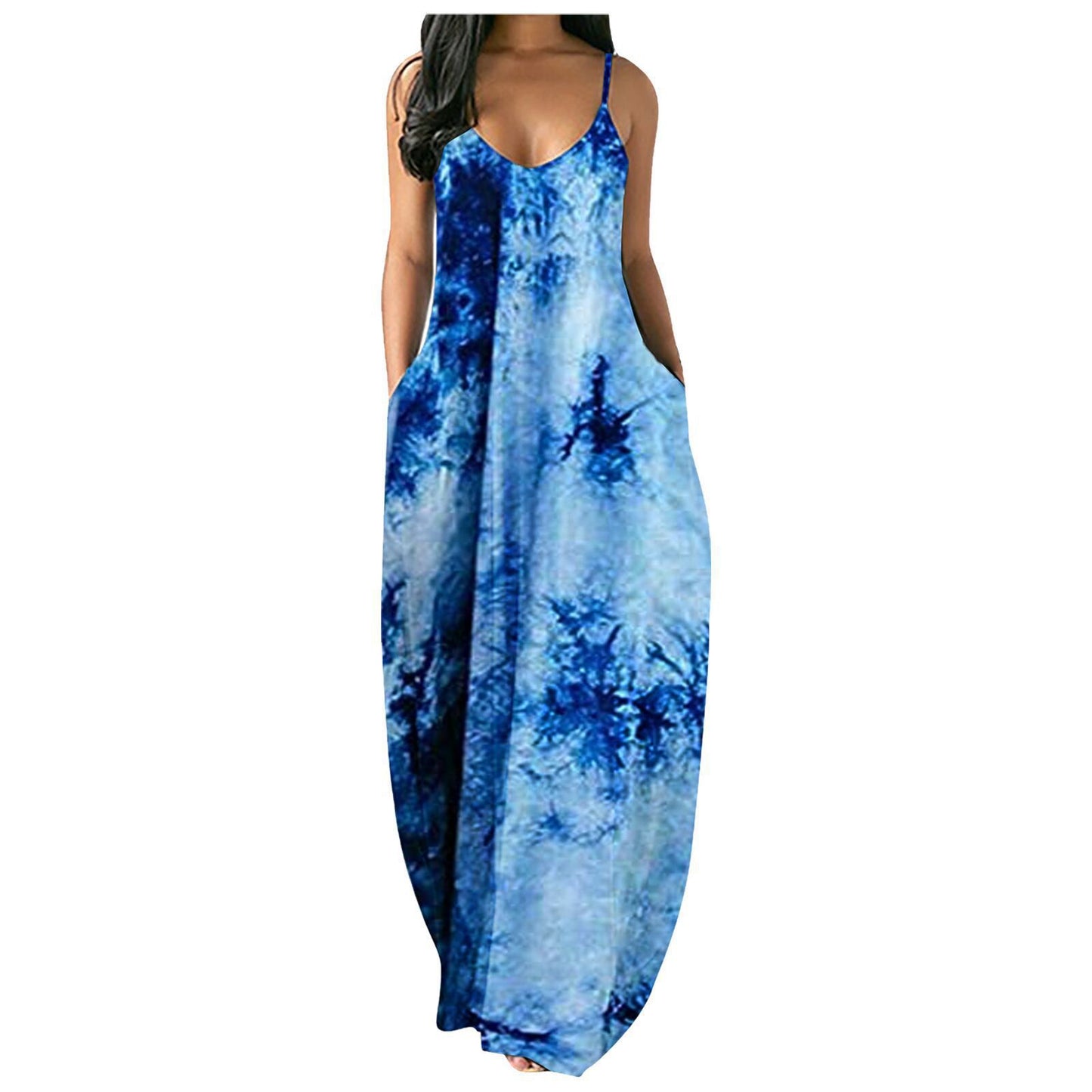 Robe maxi tie-dye bohémienne pour femmes avec poches Chic und Stil