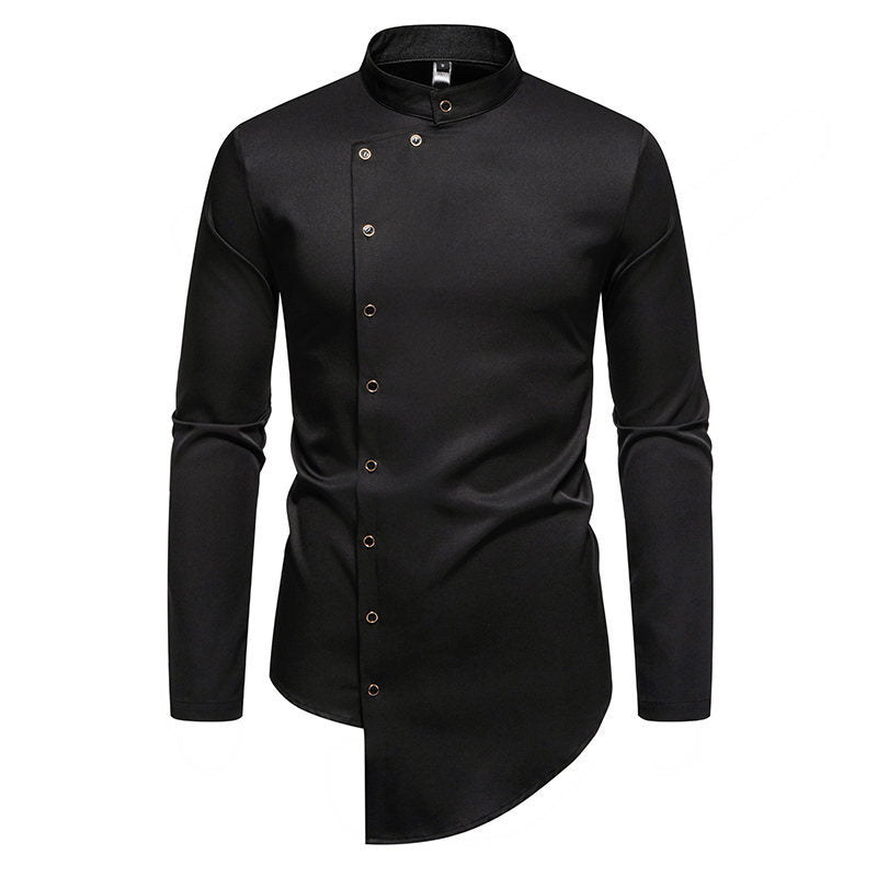 Chemise à manches longues pour hommes avec col montant moderne et patte de boutonnage créative Chic und Stil