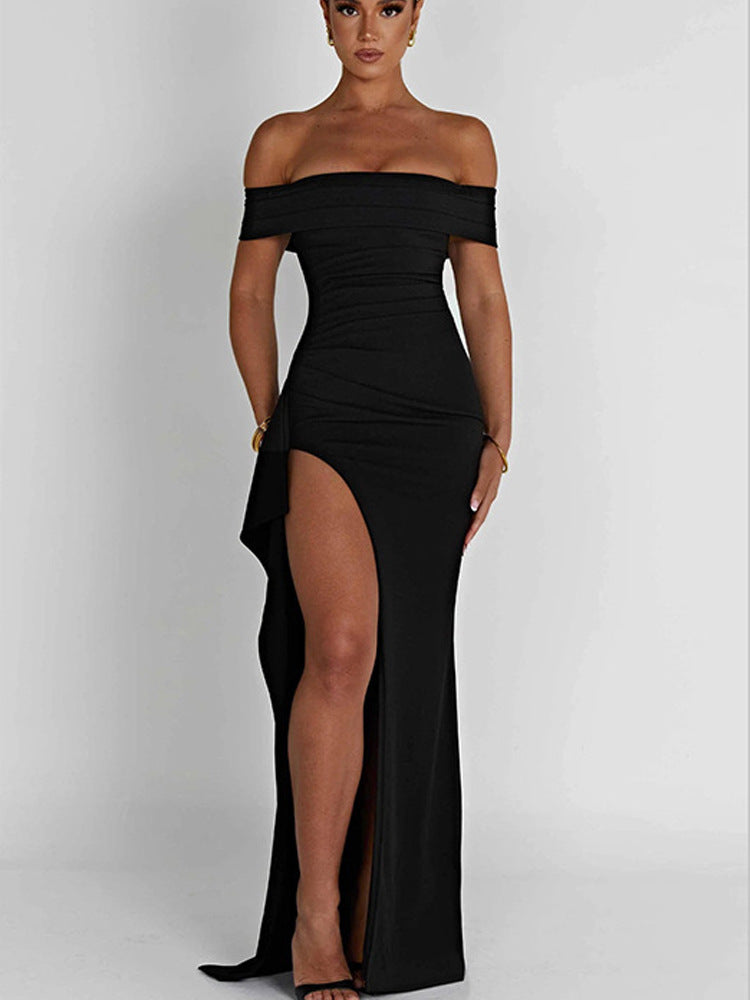 Robe de soirée chic et élégante avec décolleté off-shoulder et fente pour femmes Chic und Stil