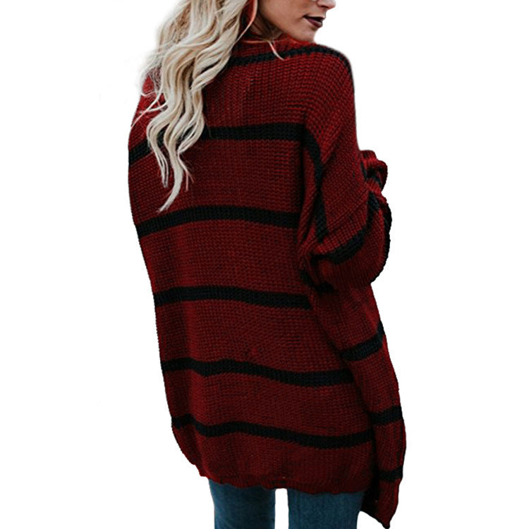 Pull en gros tricot pour femmes avec des rayures décontractées et un design ample Chic und Stil