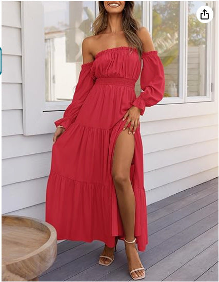 Robe maxi pour femmes avec un design sans épaules et des couches Chic und Stil