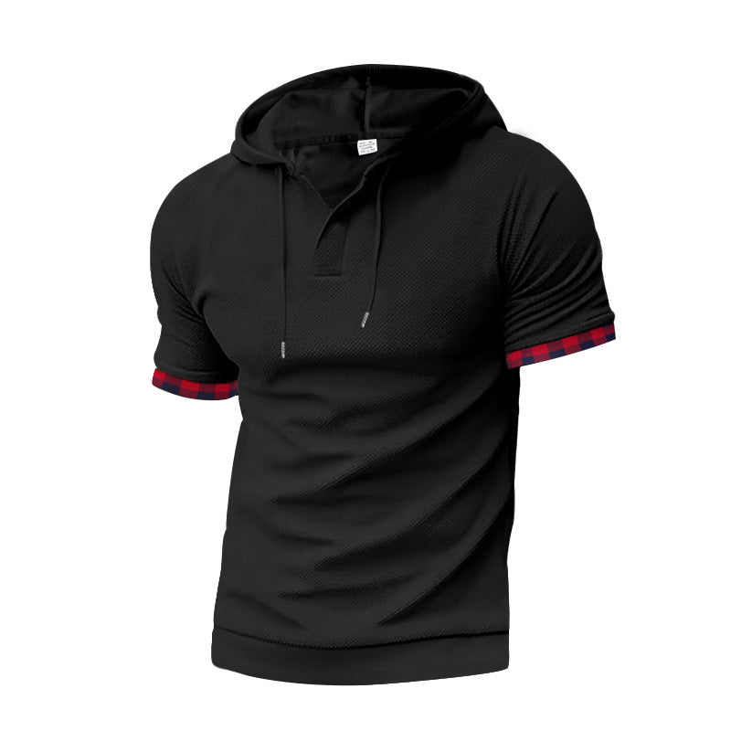 Chemise à manches courtes sportive pour hommes avec capuche et détails à carreaux Chic und Stil