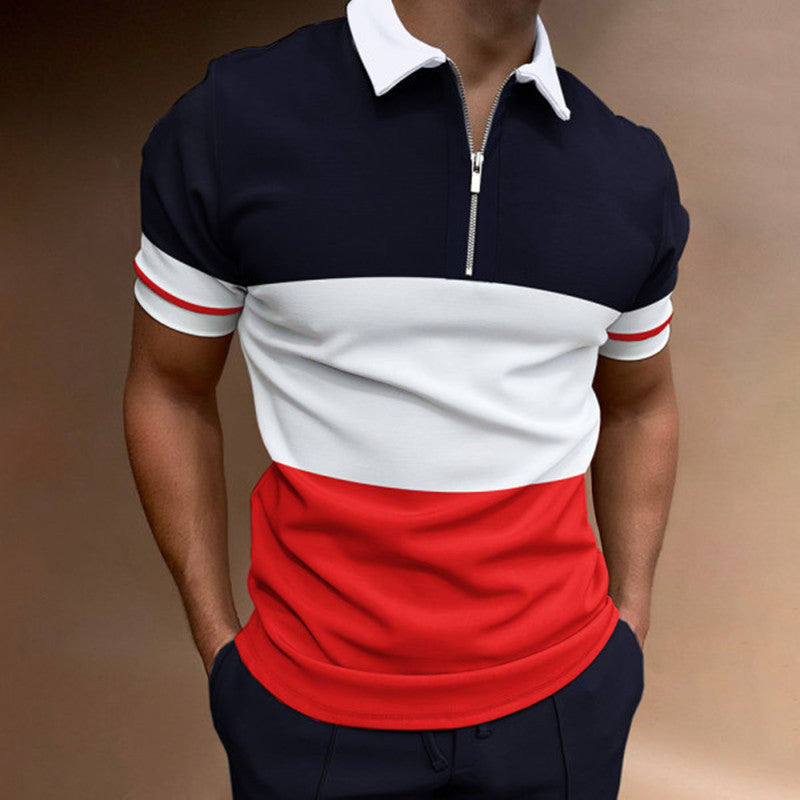 Hommes Polo à Zip Court à Manches Courtes Style Chic und Stil