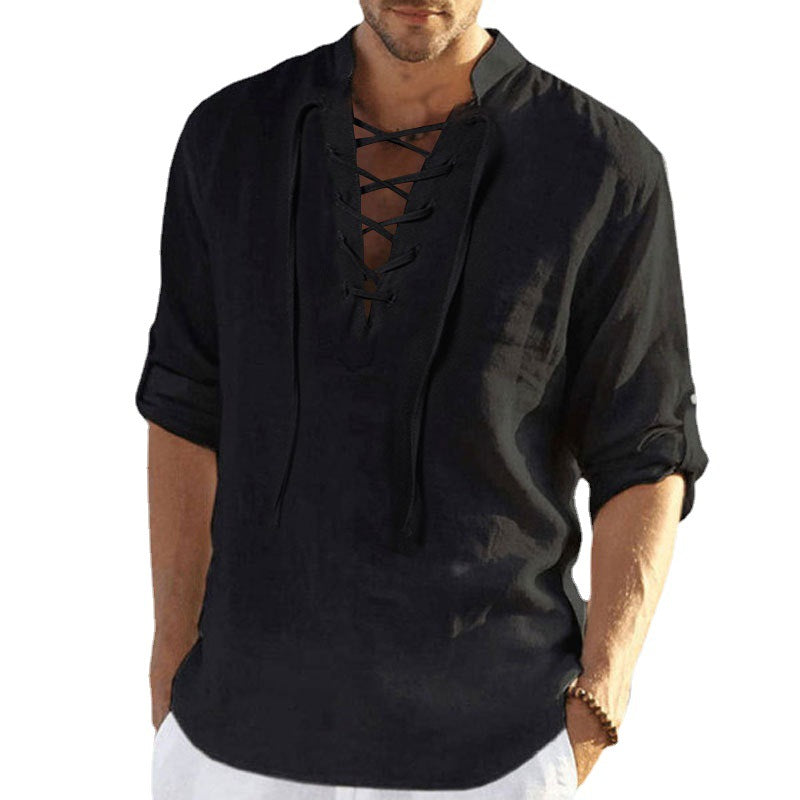 Chemise en lin aérienne pour hommes avec fermeture à lacets décorative Chic und Stil