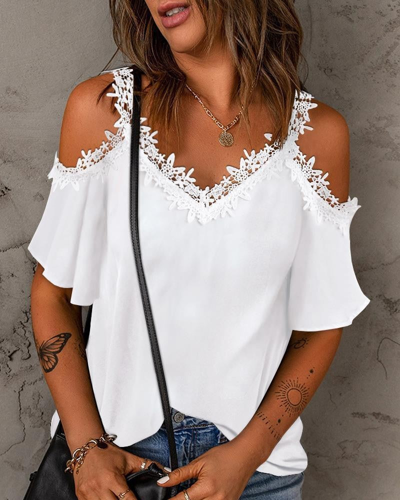 Blouse chic et stylée avec dentelle à épaules froides pour femmes