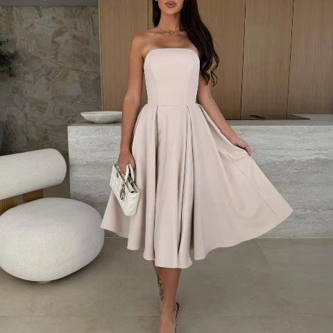 Robe midi à ligne A sans bretelles pour femmes avec jupe fluide Chic und Stil