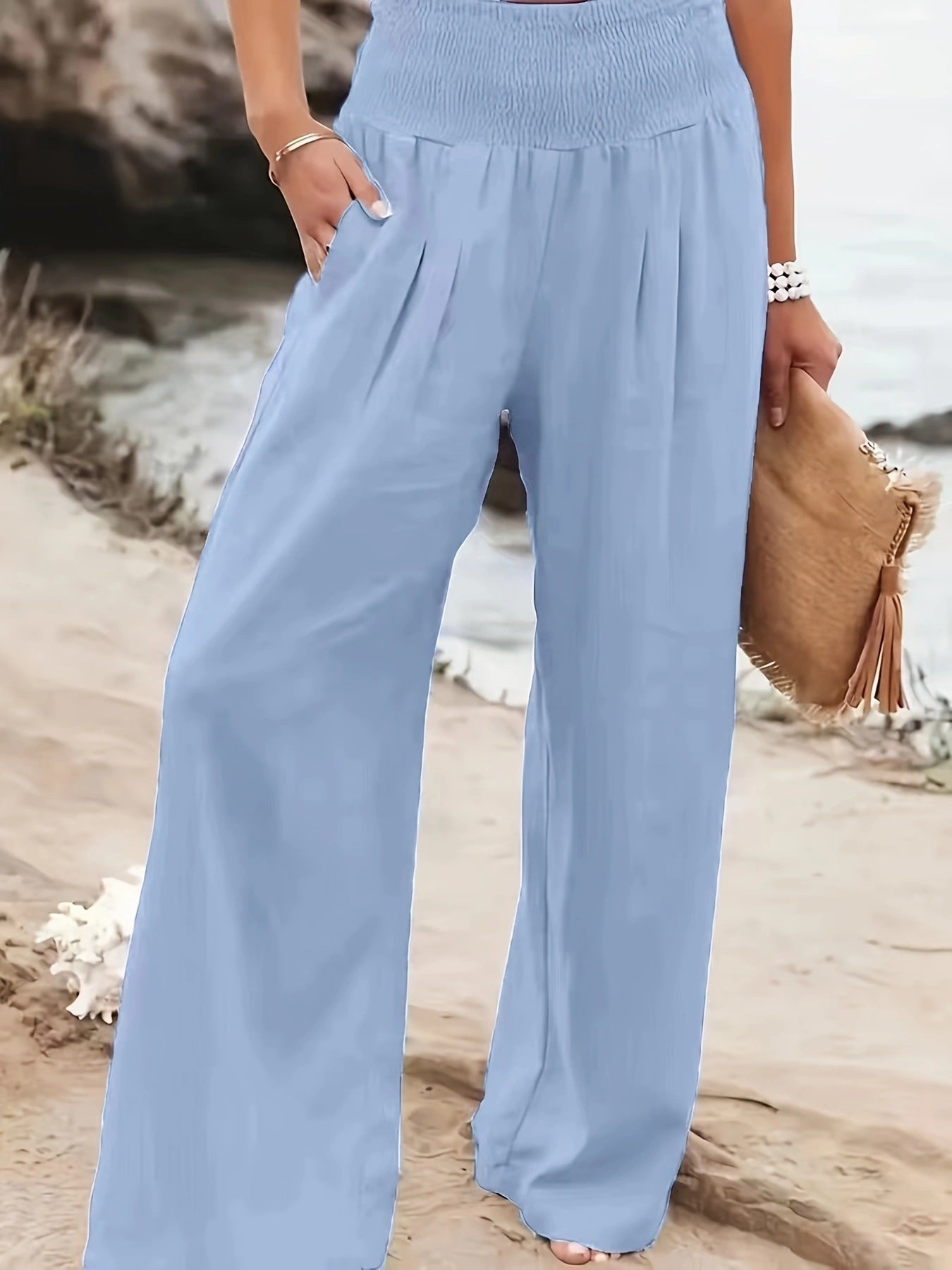 Pantalon d'été ample pour femmes avec taille élastique et élégant drapé Chic und Stil