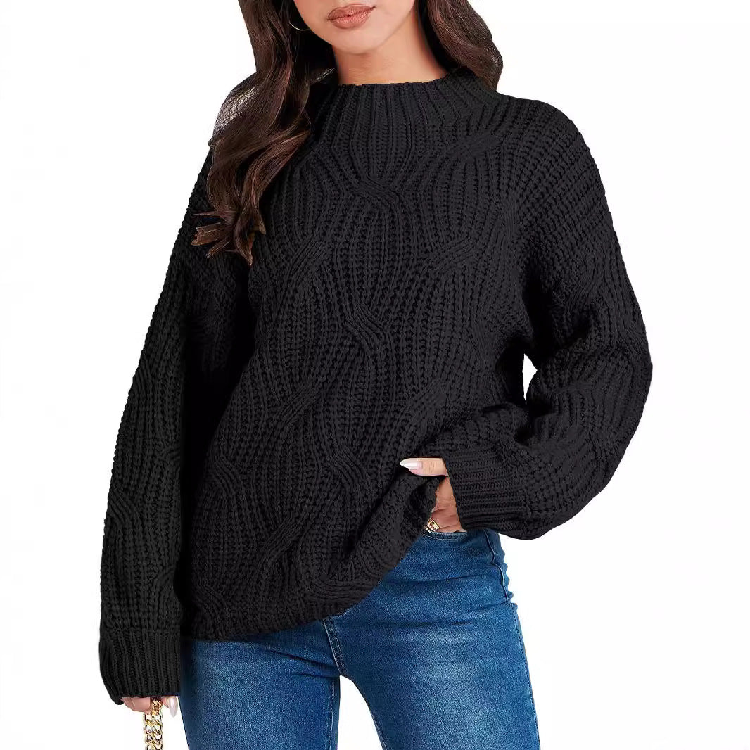 Dames gros pull en tricot avec motif en vagues extravagant et col haut Chic und Stil