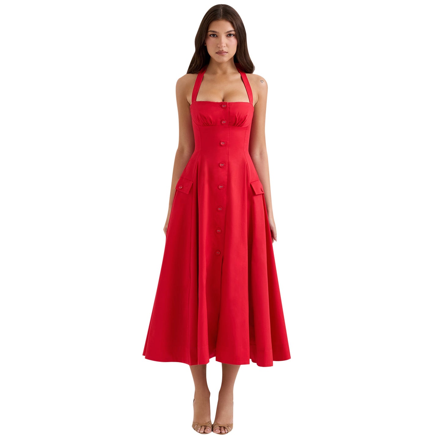 Robe midi à encolure halter à boutons Chic und Stil