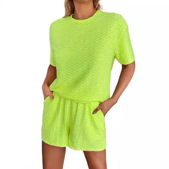 Shorts de loisirs pour femmes et ensemble de t-shirt en matériau structuré Chic und Stil