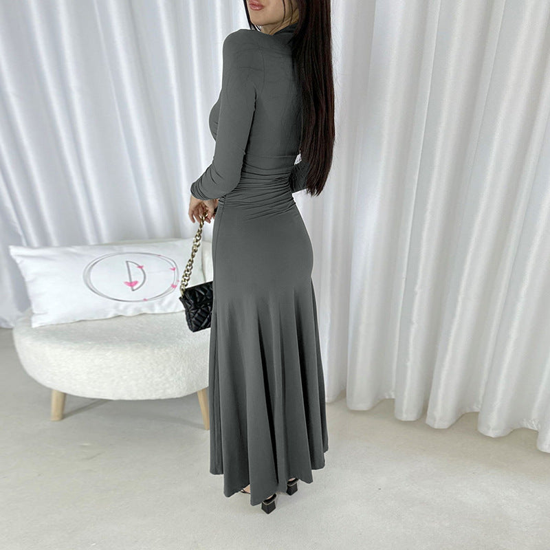 Robe maxi élégante à manches longues pour femmes avec haut froncé Chic und Stil