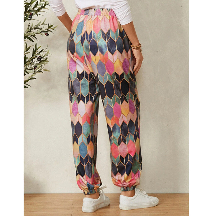 Pantalon de loisirs pour femmes avec motif géométrique moderne et taille élastique Chic und Stil