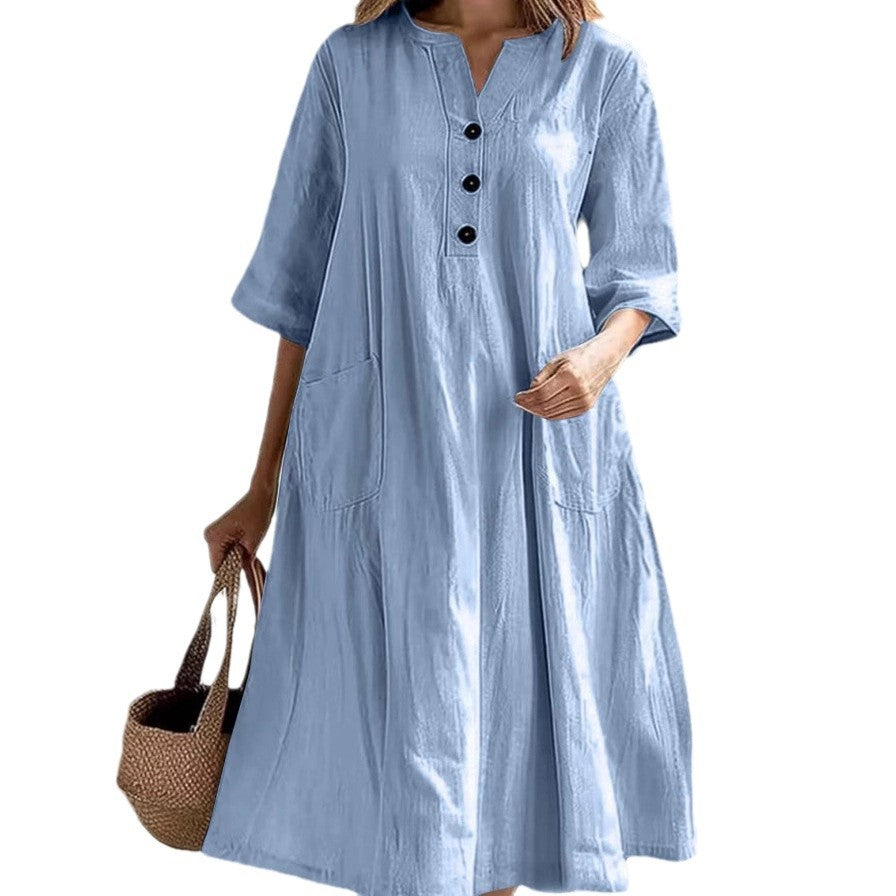 Robe en lin décontractée pour dames avec poches pratiques et détails en bouton Chic und Stil