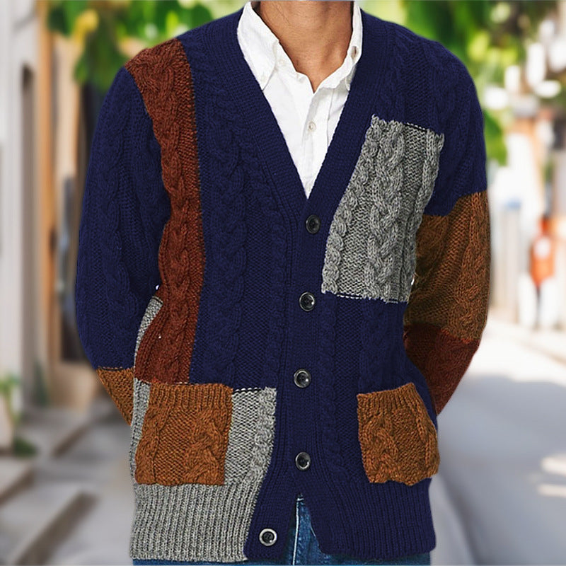 Cardigan homme en gros tricot avec accents colorés et poches pratiques Chic und Stil