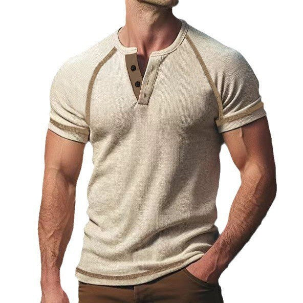 T-shirt à manches mi-longues pour hommes avec patte de boutonnage Chic und Stil