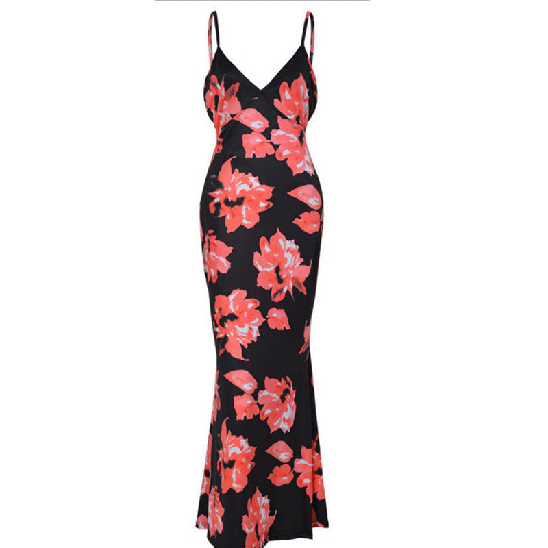 Robe maxi élégante pour femmes avec imprimé floral et bretelles fines Chic und Stil
