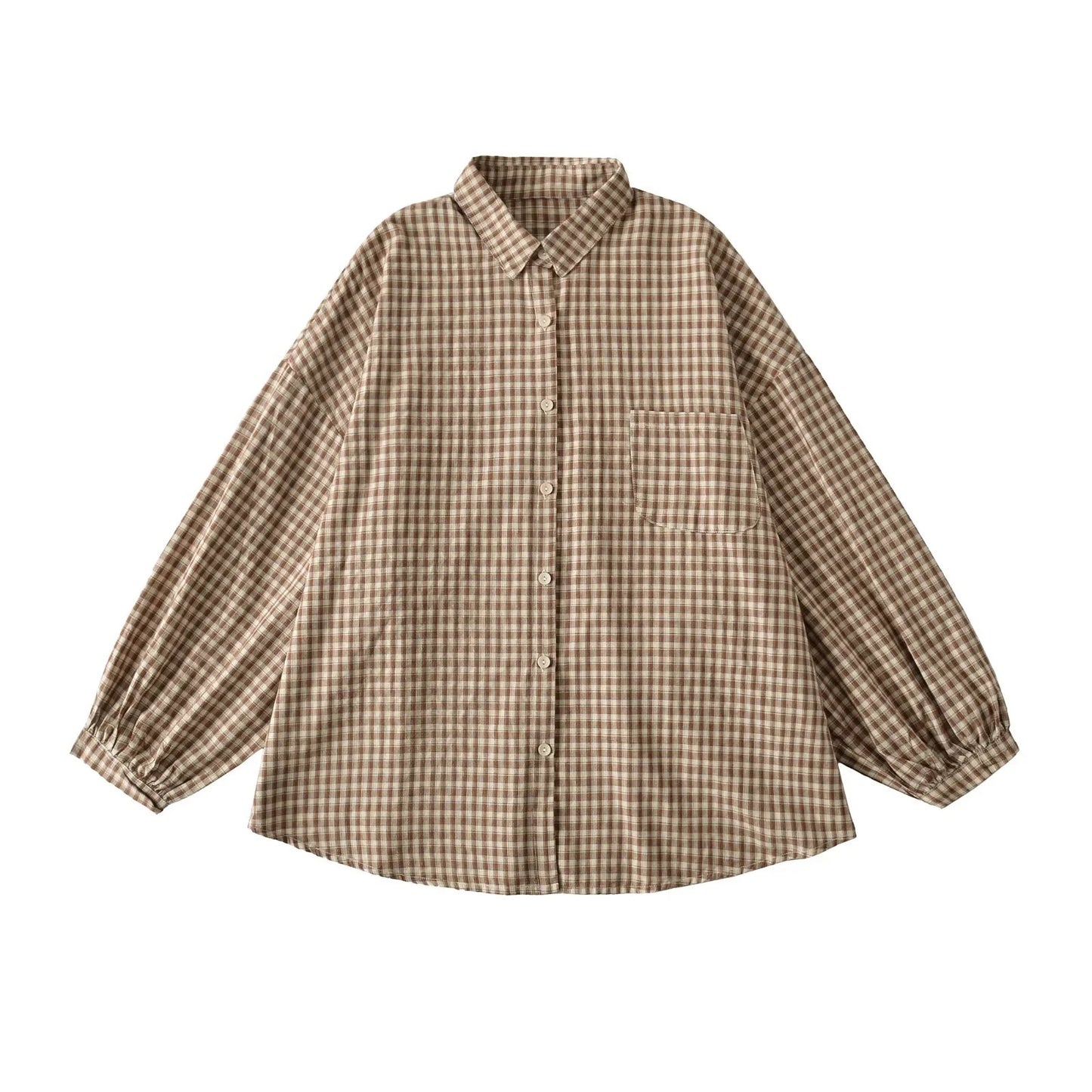 Blouse à carreaux décontractée pour femmes avec épaules dénudées et grands boutons Chic und Stil