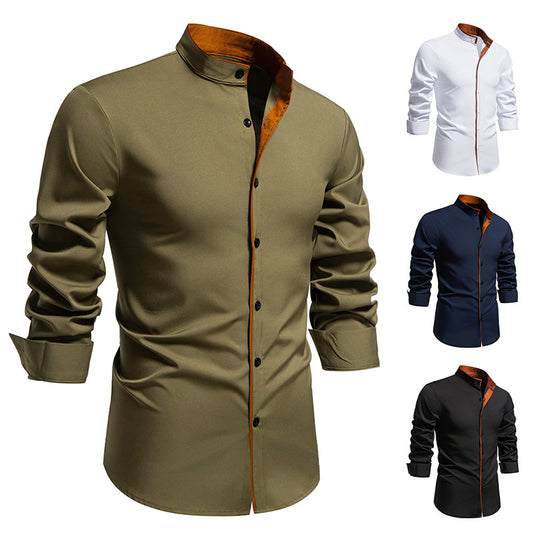 Chemise à manches longues pour hommes avec col montant moderne et détails brodés Chic und Stil