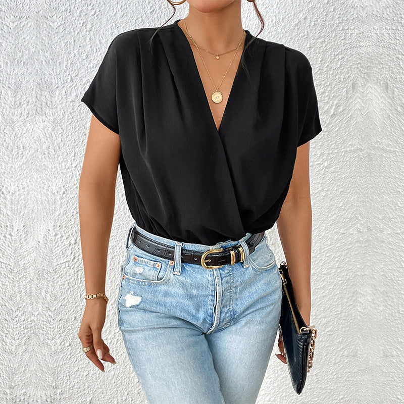 Blouse élégante à col en V pour femmes à manches courtes Chic und Stil