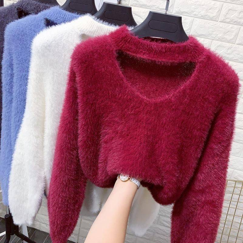 Pull en V avec col haut pour femmes douce Chic und Stil