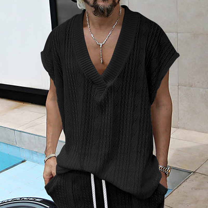 T-shirt en tricot décontracté pour hommes avec décolleté en V et coupe oversize Chic und Stil