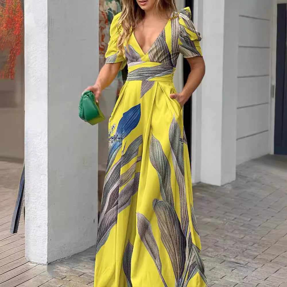 Robe maxi imprimé tropical coupée pour femmes Chic und Stil
