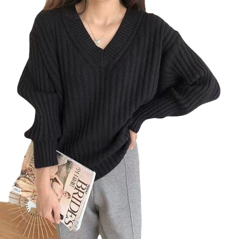 Pull femme à col en V avec texture en côtes Chic und Stil