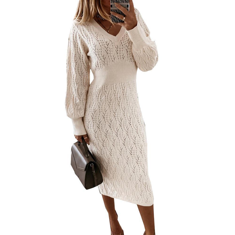 Robe en tricot pour femmes avec motif semi-transparent et élégant décolleté en V Chic und Stil