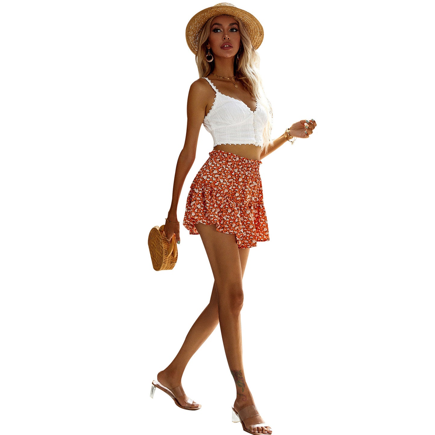 Jupe en tulle à volants ludique pour femme avec motif floral Chic und Stil