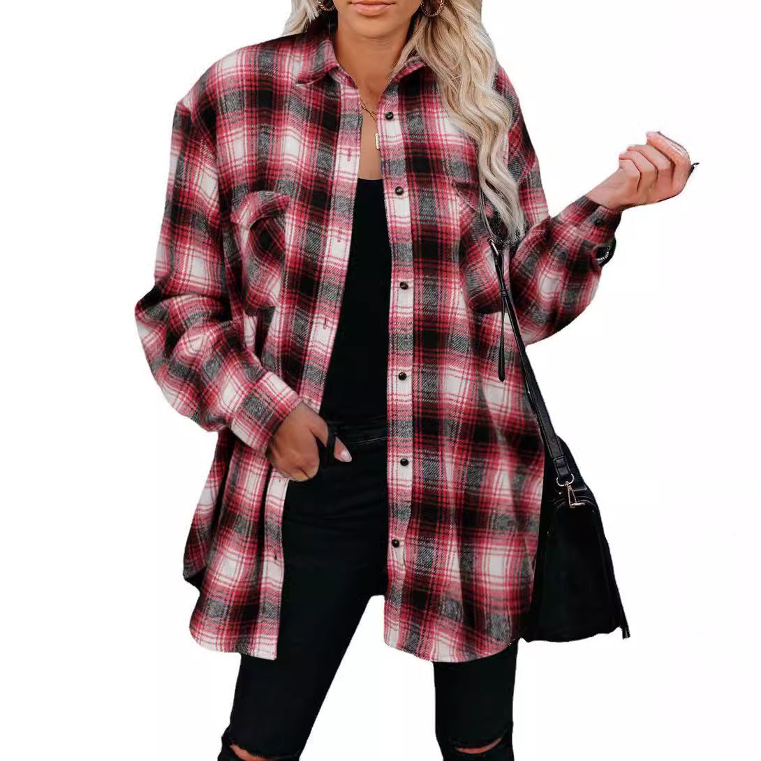 Chemise en flanelle de coton pour femmes à motif à carreaux et poches poitrine Chic und Stil
