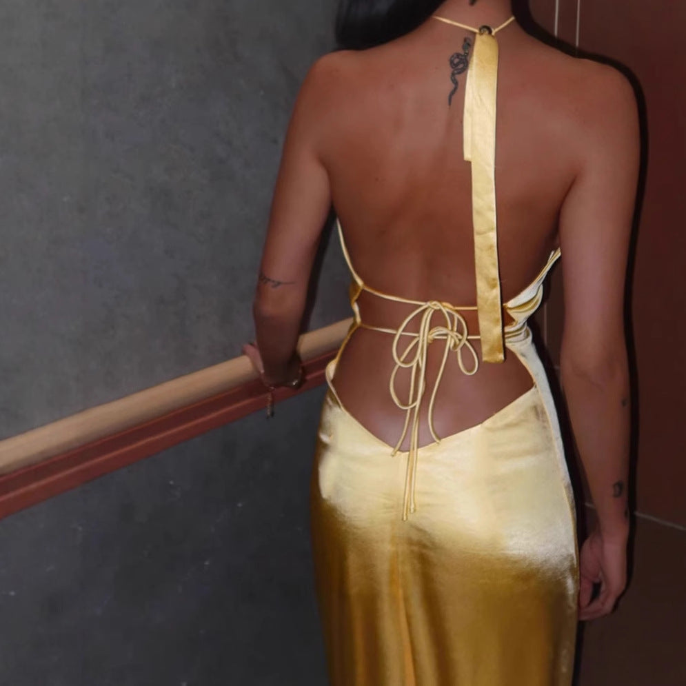 Robe maxi femme à décolleté en V avec fines bretelles et fente latérale Chic und Stil